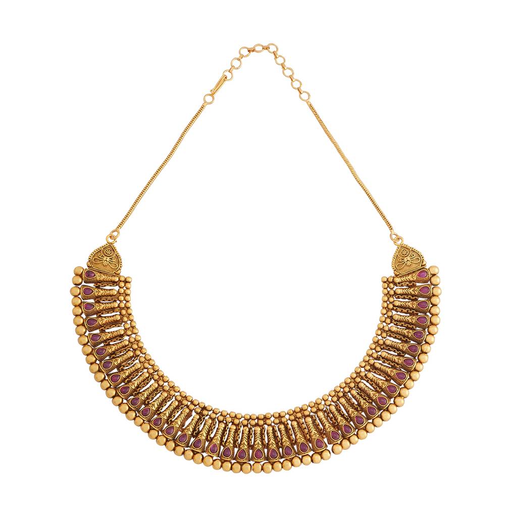 Kushal'S Fashion Jewellery Ruby Gold-Plated Ethnic Antique Necklace - 427743 : 427743
