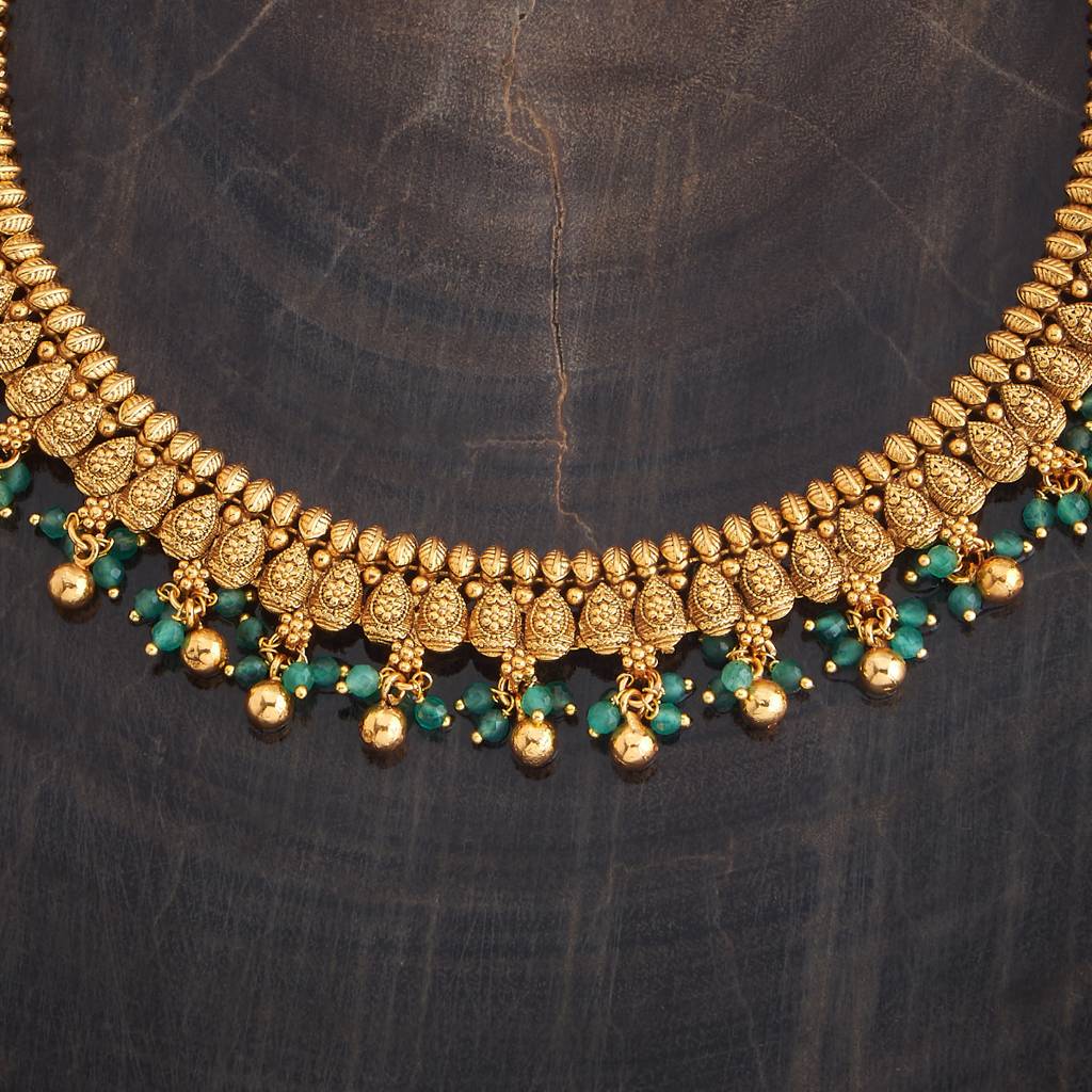 Kushal'S Fashion Jewellery Green Gold-Plated Ethnic Antique Jewellery Set : 427747