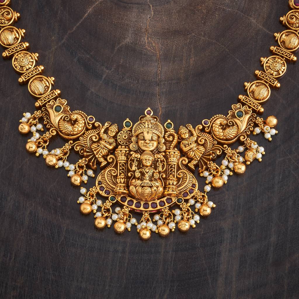 Kushal'S Fashion Jewellery Ruby-Green Gold-Plated Ethnic Antique Jewellery Set - 427752 : 427752