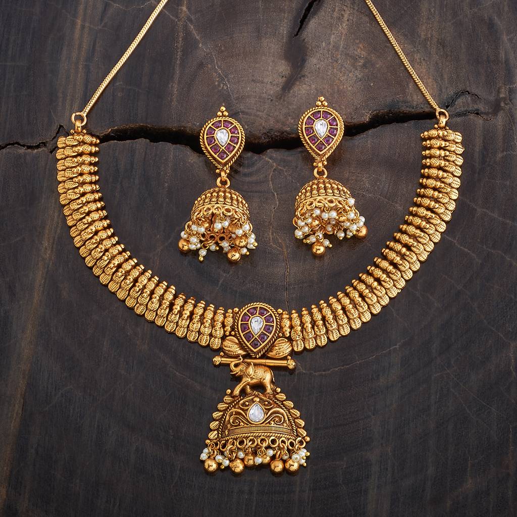 Kushal'S Fashion Jewellery Ruby Gold-Plated Ethnic Antique Jewellery Set - 427756 : 427756