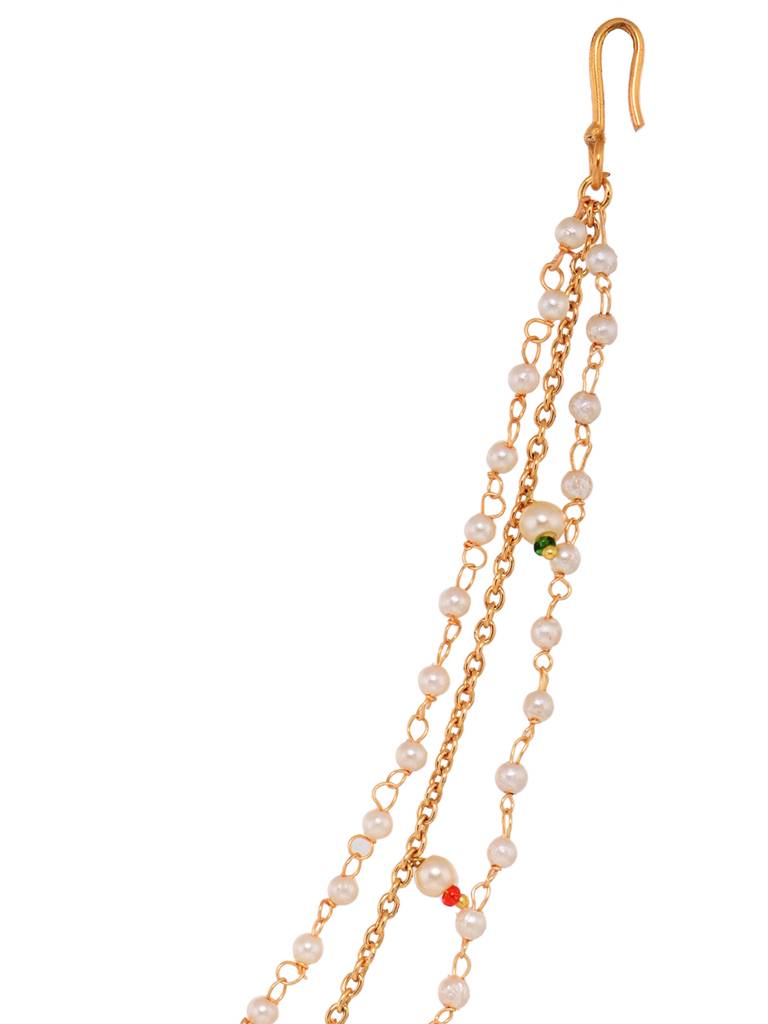 Gold Plated Red & White Pearl Beaded &Studded  Bridal  Nose Ring : SJNT1790