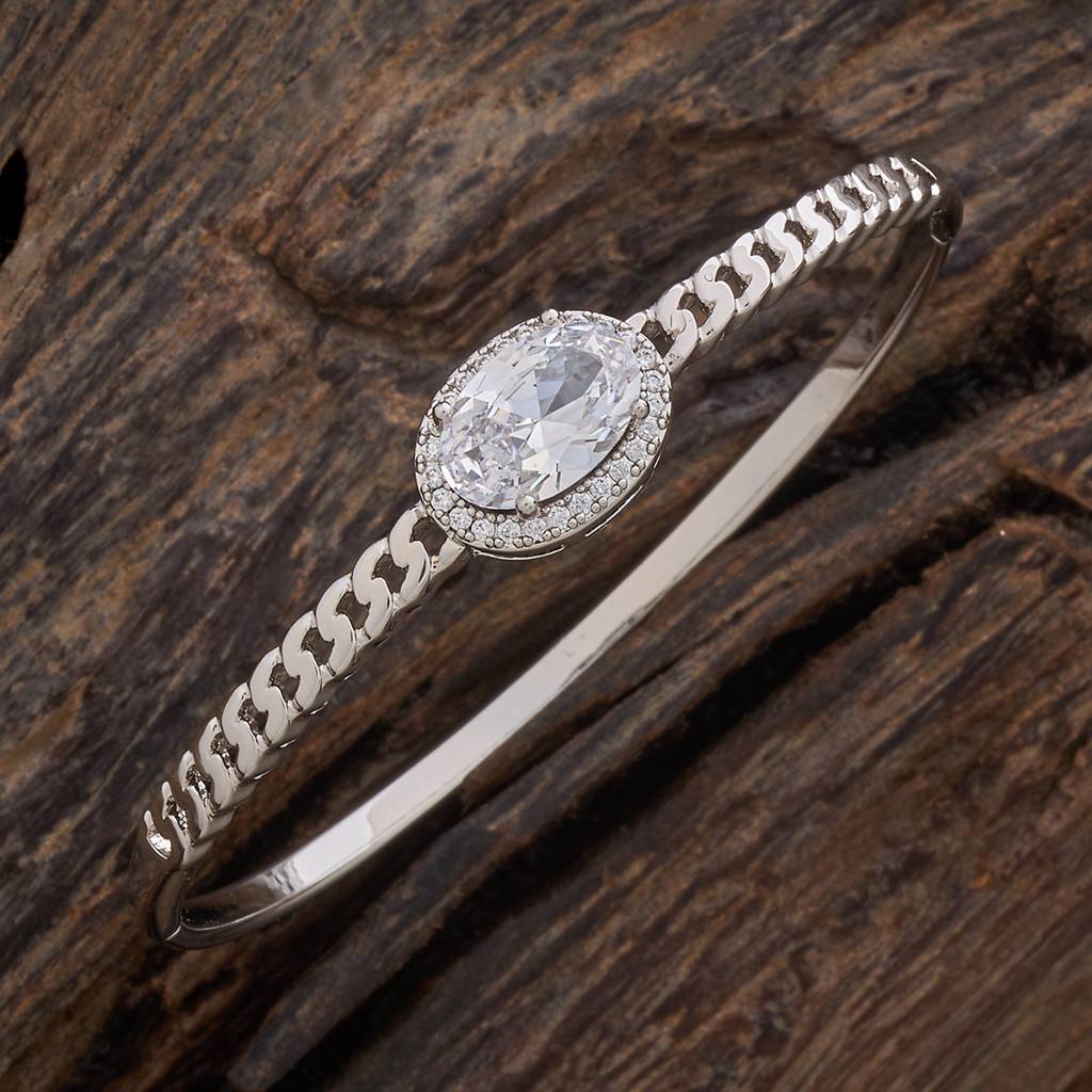 Kushal'S Fashion Jewellery White Rhodium-Plated Party Zircon Kada - 428984 : 428984
