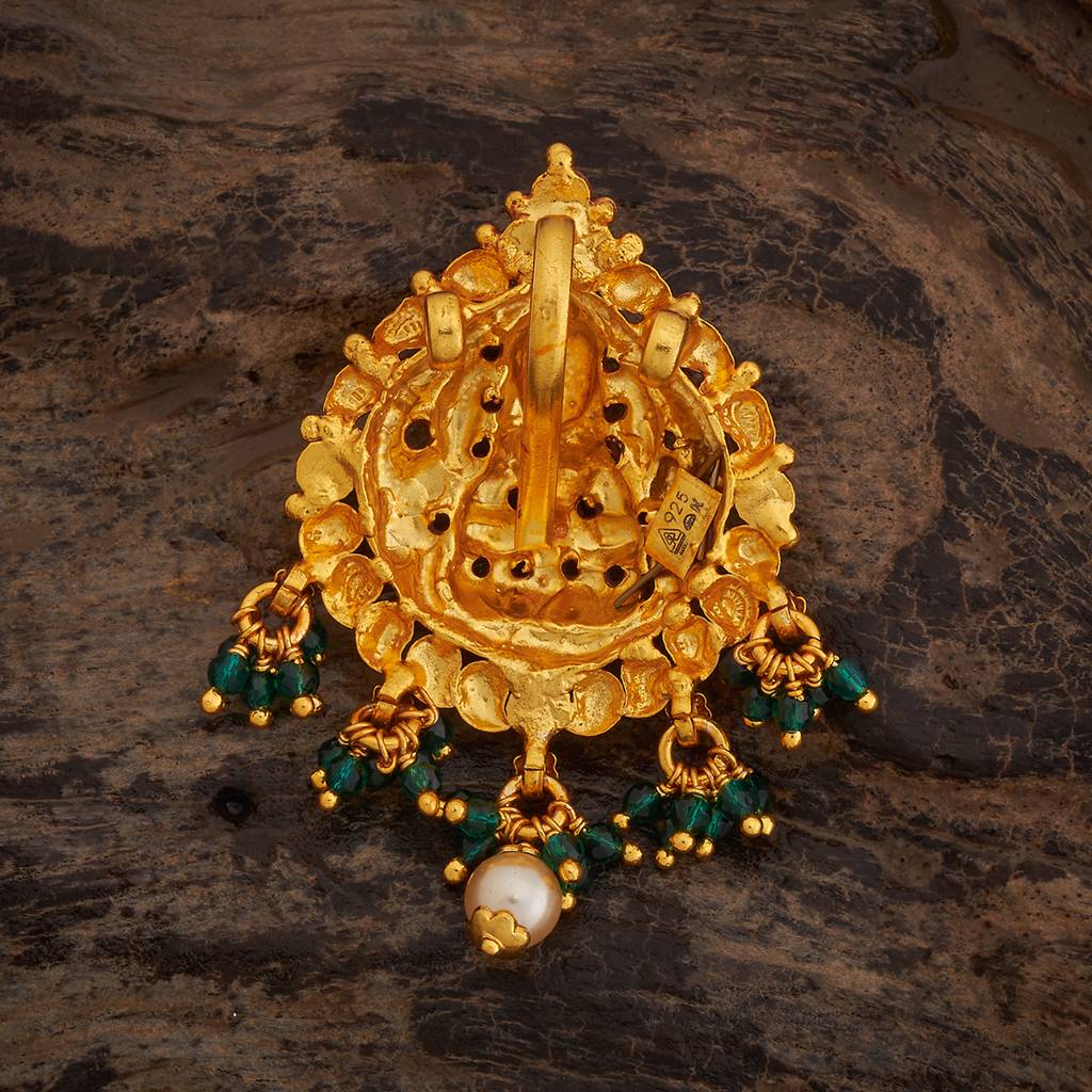 Kushal'S Fashion Jewellery Green Gold-Plated Ethnic 92.5 Pure Silver Temple Pendant - 429614 : 429614