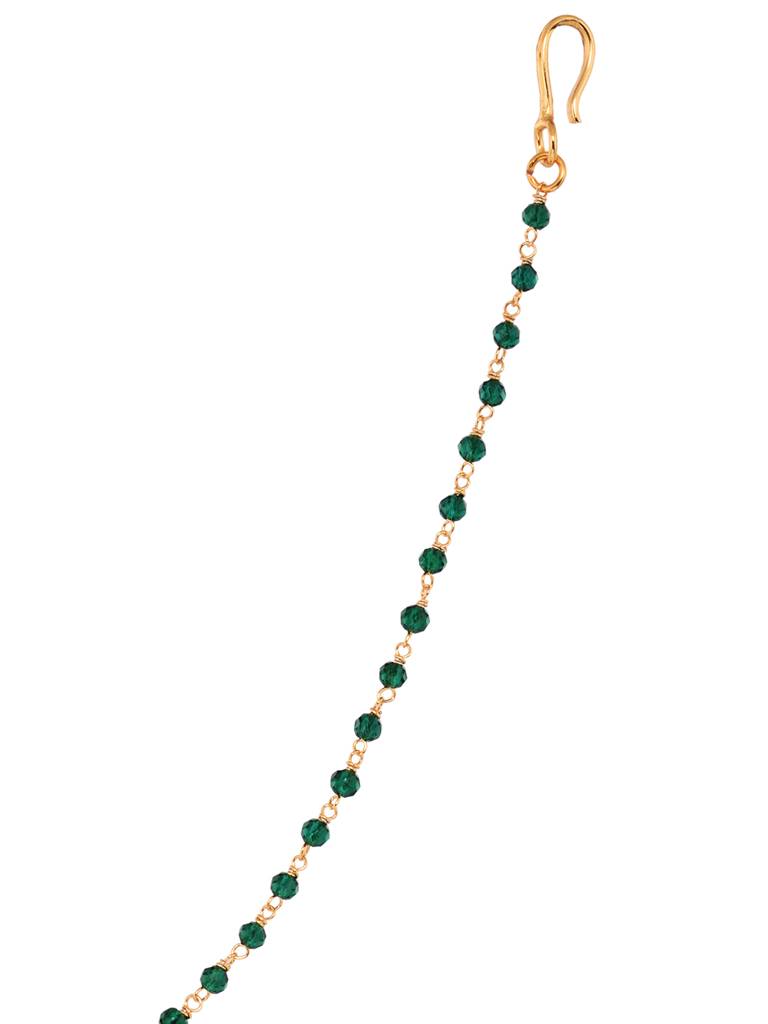 Gold Plated  Studded & Beaded Floral Nose Ring With Chain : SJNT1796