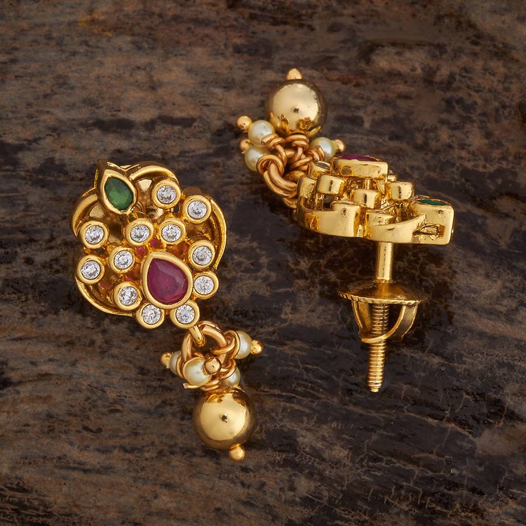 Kushal'S Fashion Jewellery Ruby-Green Gold-Plated Ethnic 92.5 Pure Silver Temple Studs - 429912 : 429912