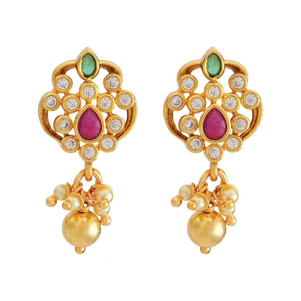 Kushal'S Fashion Jewellery Ruby-Green Gold-Plated Ethnic 92.5 Pure Silver Temple Studs - 429912 : 429912