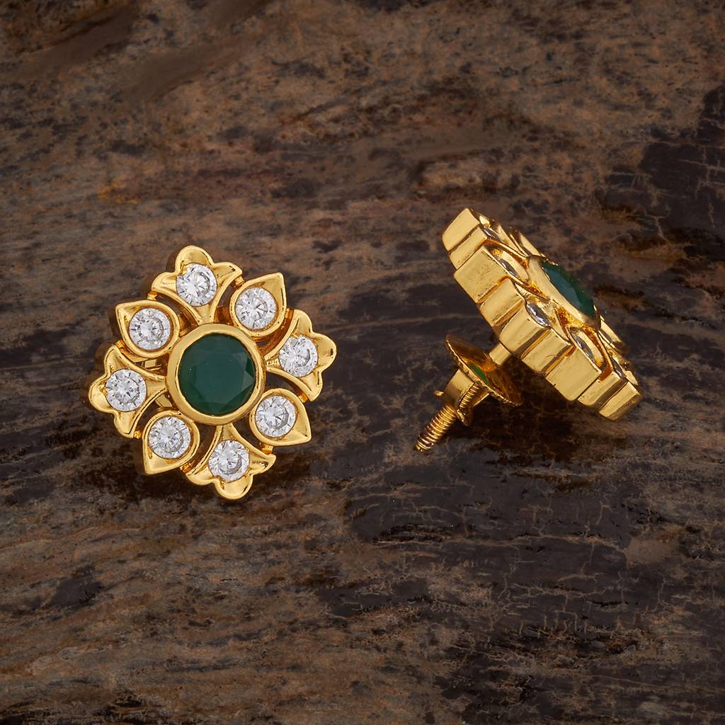 Kushal'S Fashion Jewellery Green Gold-Plated Ethnic 92.5 Pure Silver Temple Studs - 429915 : 429915