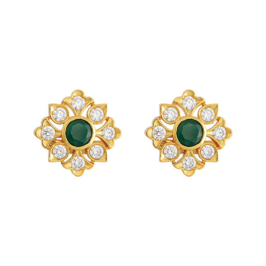 Kushal'S Fashion Jewellery Green Gold-Plated Ethnic 92.5 Pure Silver Temple Studs - 429915 : 429915