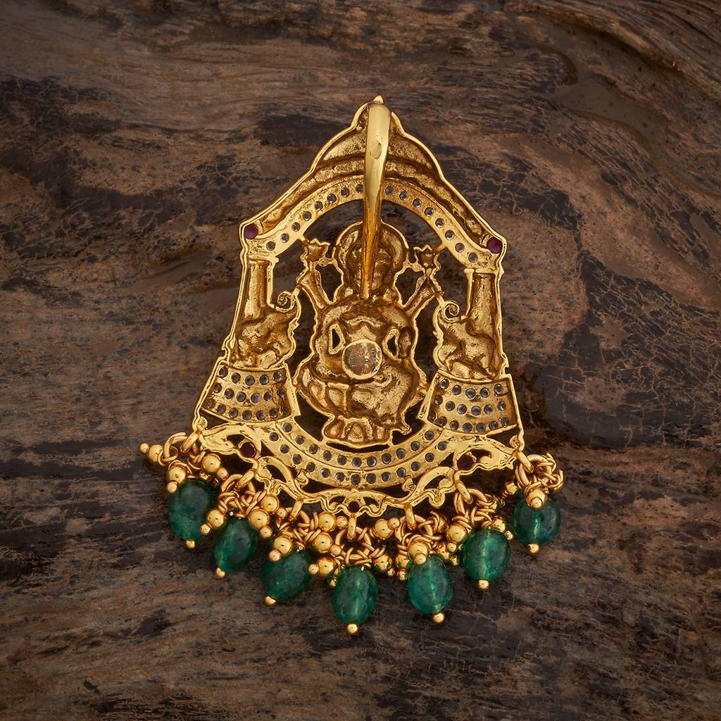 Kushal'S Fashion Jewellery Ruby-Green Gold-Plated Ethnic 92.5 Pure Silver Temple Pendant - 429901 : 429901