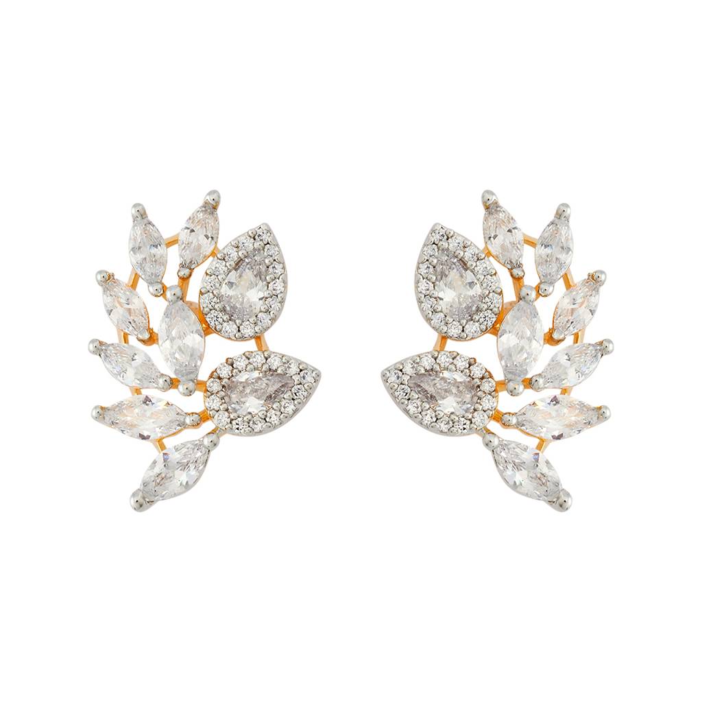 Kushal'S Fashion Jewellery White Rhodium-Plated Party Zircon Studs - 179896 : 430256