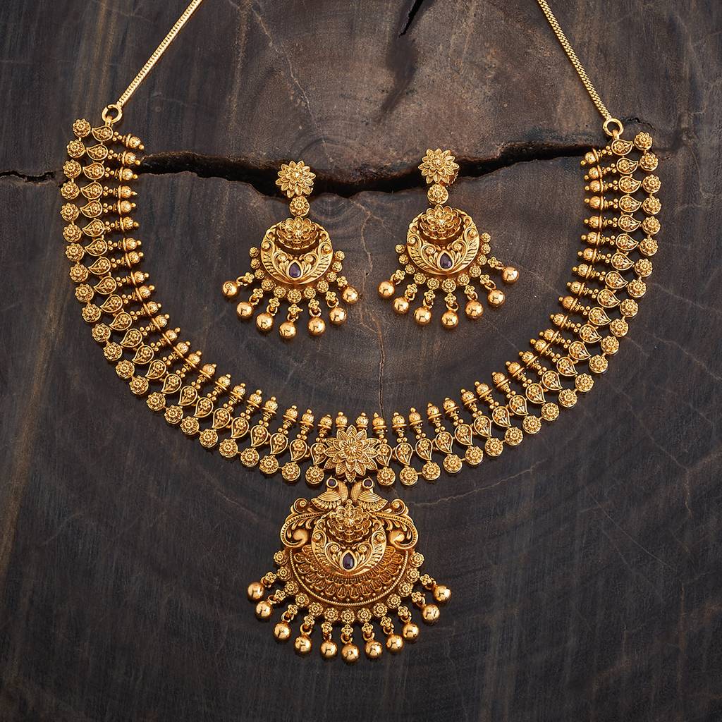 Kushal'S Fashion Jewellery Ruby Gold-Plated Ethnic Antique Jewellery Set - 430210 : 430210