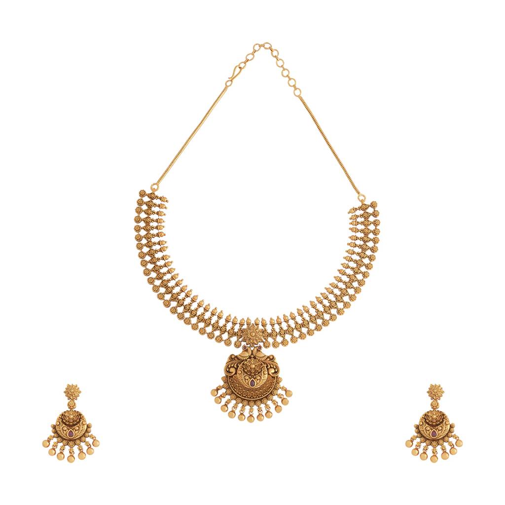 Kushal'S Fashion Jewellery Ruby Gold-Plated Ethnic Antique Jewellery Set - 430210 : 430210