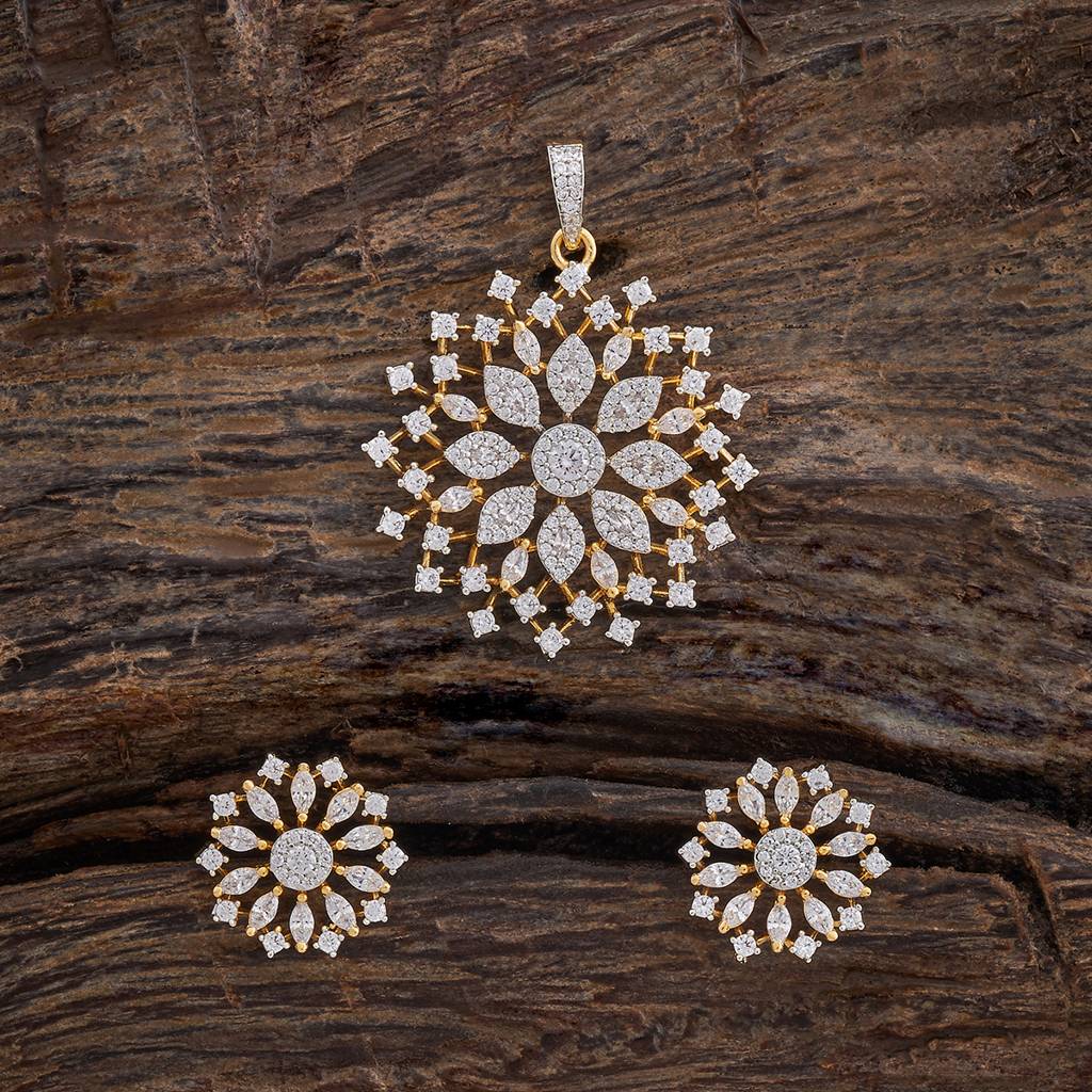 Kushal'S Fashion Jewellery White Rhodium-Plated Party Zircon Pendant Set - 430307 : 430307