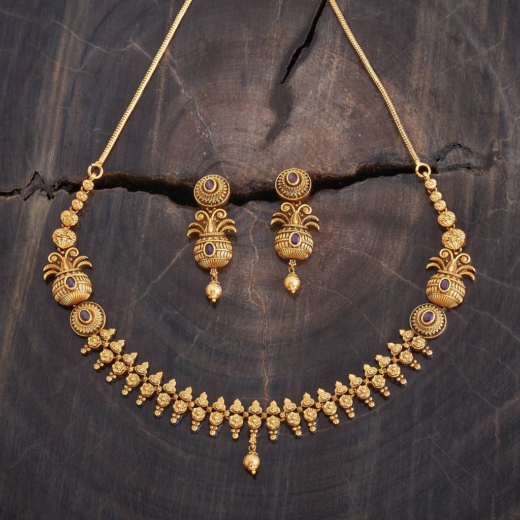 Kushal'S Fashion Jewellery Ruby Gold-Plated Ethnic Antique Jewellery Set - 430251 : 430251