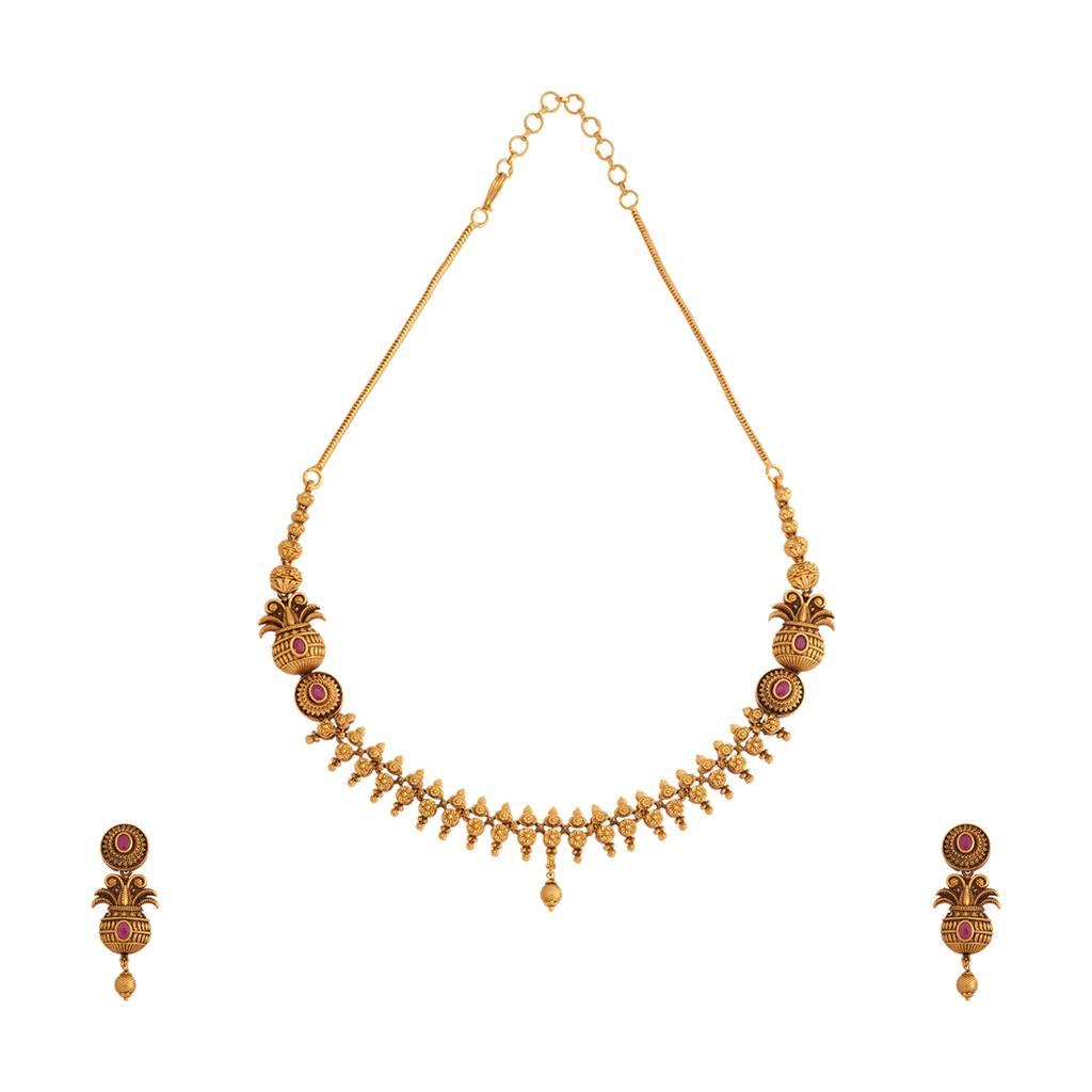 Kushal'S Fashion Jewellery Ruby Gold-Plated Ethnic Antique Jewellery Set - 430251 : 430251