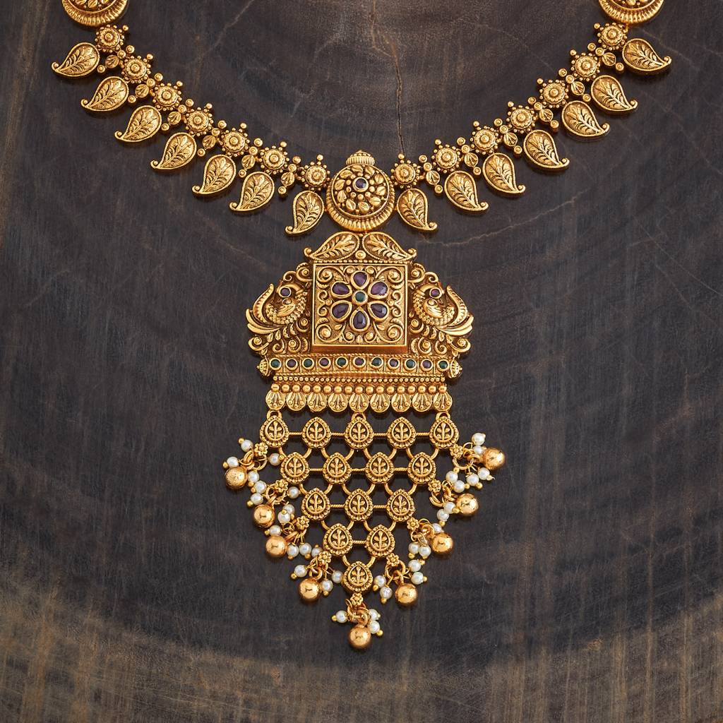 Kushal'S Fashion Jewellery Ruby-Green Gold-Plated Ethnic Antique Jewellery Set - 430255 : 430255