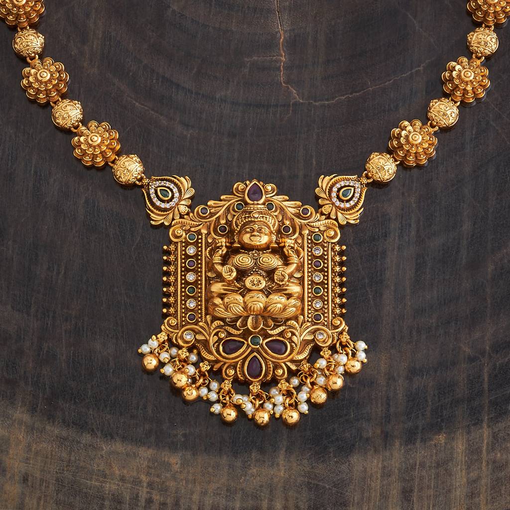 Kushal'S Fashion Jewellery Ruby-Green Gold-Plated Ethnic Antique Necklace - 430352 : 430352