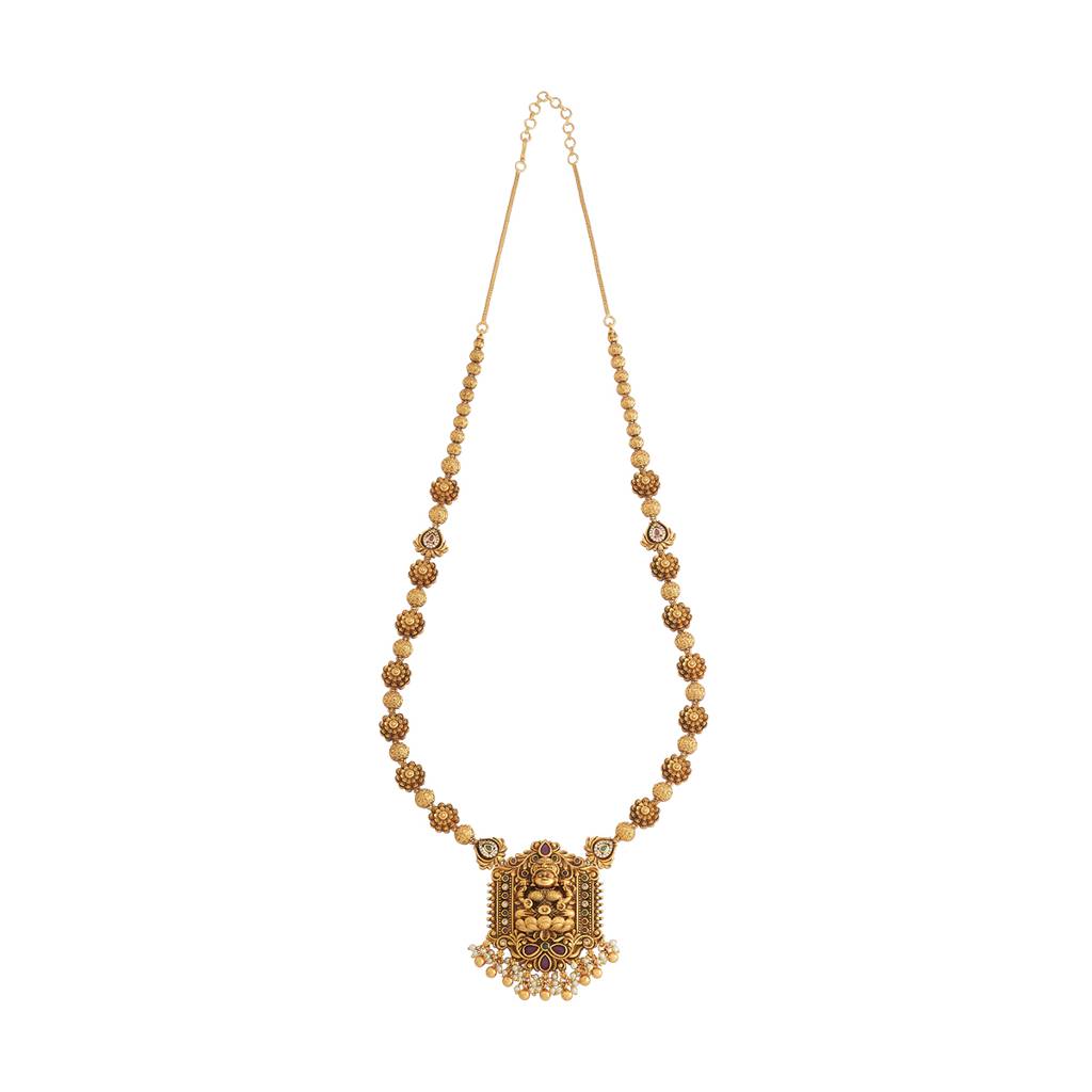 Kushal'S Fashion Jewellery Ruby-Green Gold-Plated Ethnic Antique Necklace - 430352 : 430352