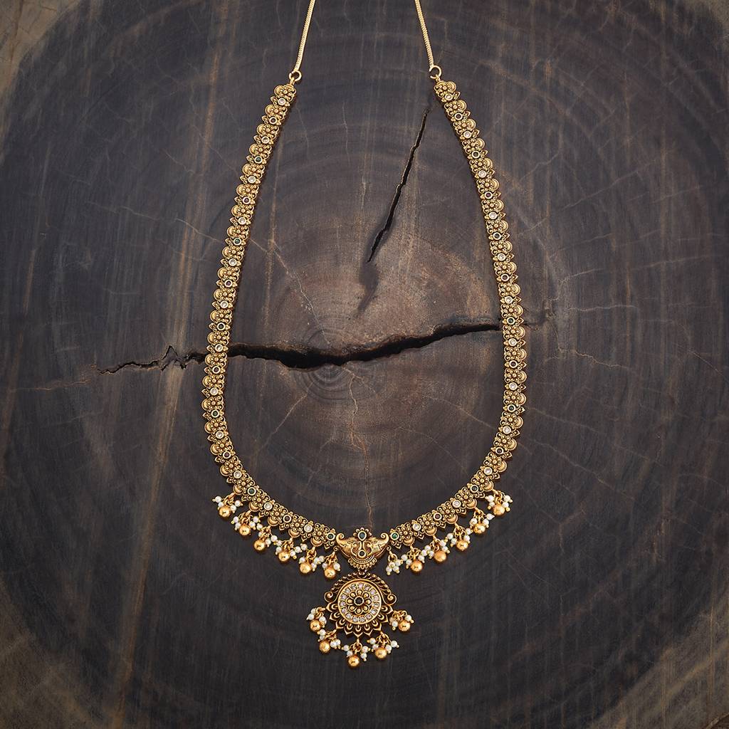 Kushal'S Fashion Jewellery Ruby-Green Gold-Plated Ethnic Antique Necklace - 430354 : 430354