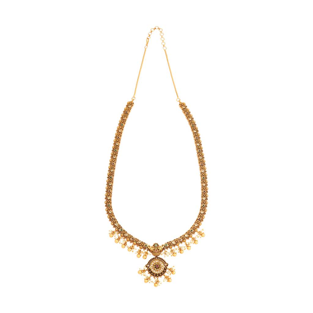 Kushal'S Fashion Jewellery Ruby-Green Gold-Plated Ethnic Antique Necklace - 430354 : 430354