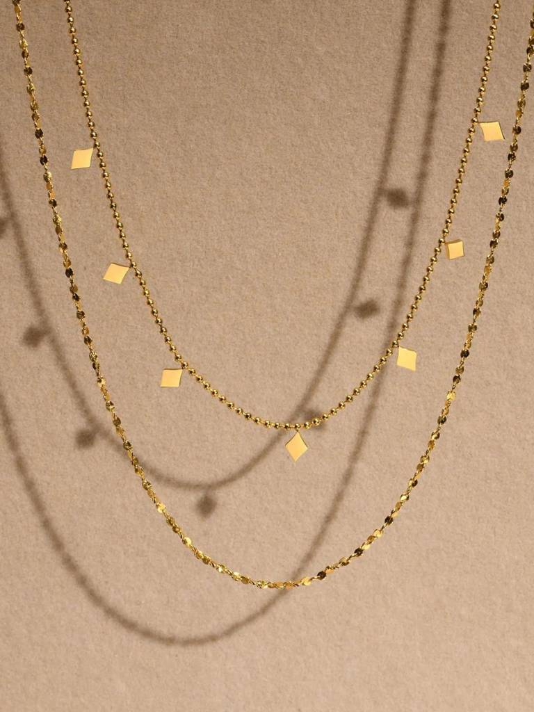 18Kt Gold Plated Double Layered Beaded Diamond Necklace, Mia : INMIA