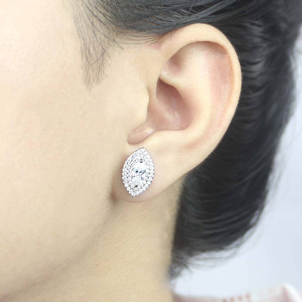 925 Pure Silver Eye Shape Traditional Studs | Halo Shape Studs Earrings : TWP1034