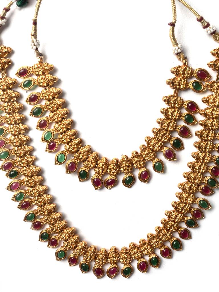 Gold Plated Double Line Mano Patti Combo Jewellery Set : SATJS209