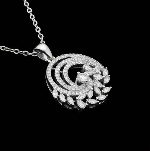 Pure 925 Silver Spiral Flower Moissanite Pendant For Women : SYM-0194