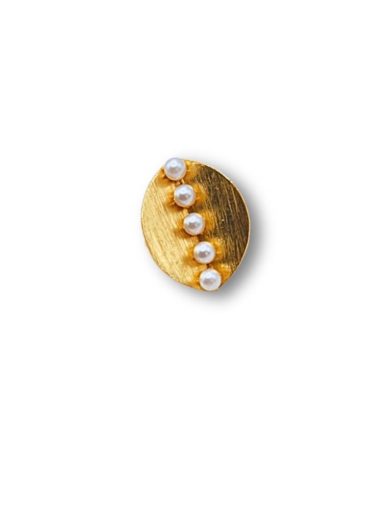 Aroosh Brass & Pearl Adjustable Ring 18K Gold Plated Handmade : BJV054