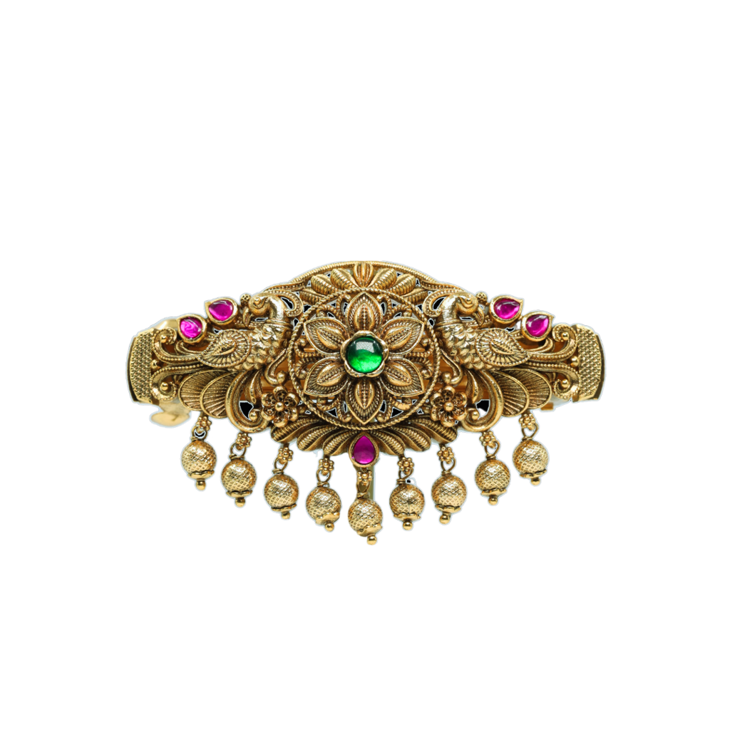 Divine Bloom Temple Jewellery Hair Clip | Antique Gold Plated Design : J-95