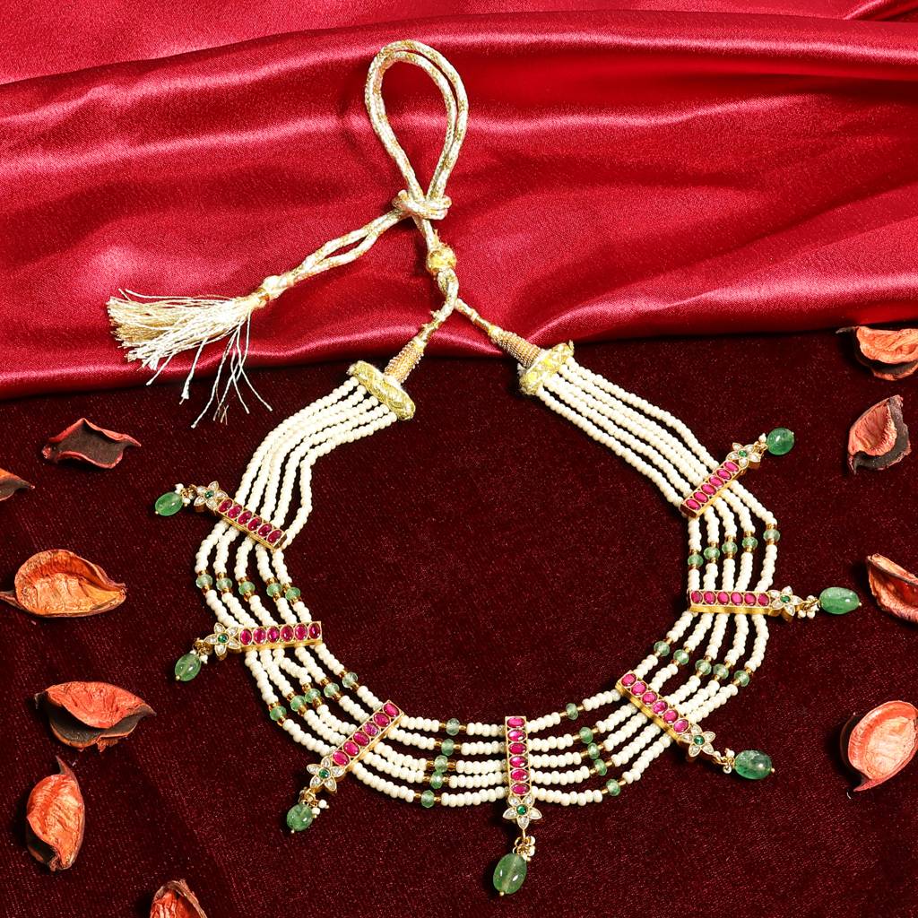 Multi-Strand Pearl Polki Necklace : PR-110N