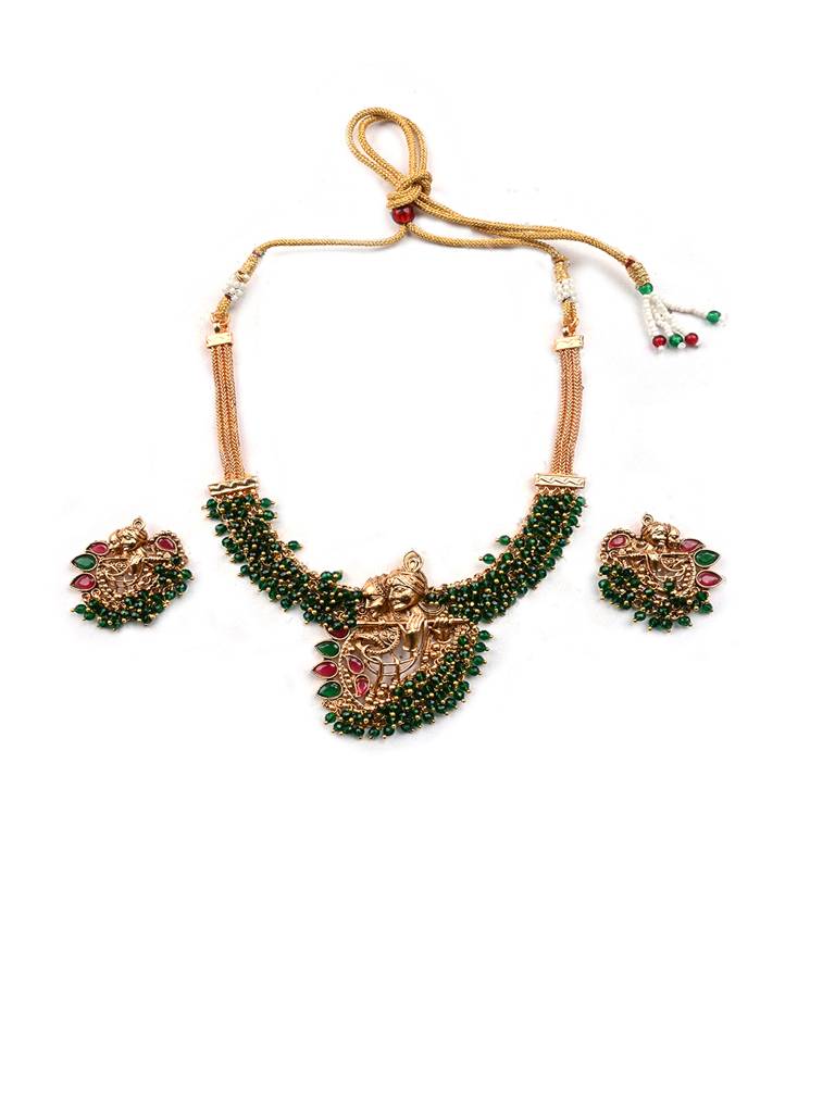 Luxurious Temple Radha Krishna Hydra Necklace Set : W09GREEN