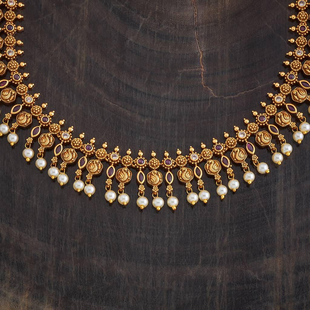 Kushal'S Fashion Jewellery Ruby Gold-Plated Ethnic Antique Necklace - 430365 : 430365