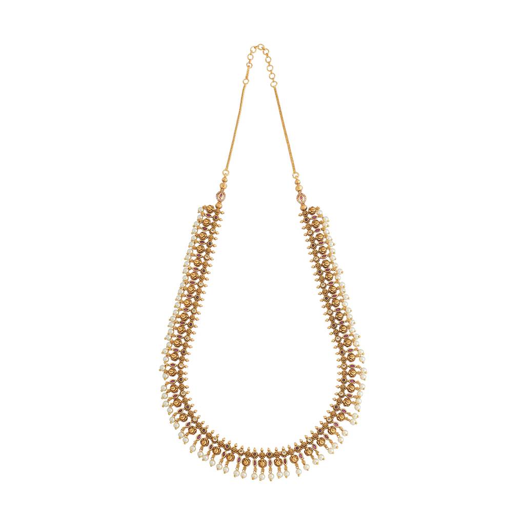 Kushal'S Fashion Jewellery Ruby Gold-Plated Ethnic Antique Necklace - 430365 : 430365