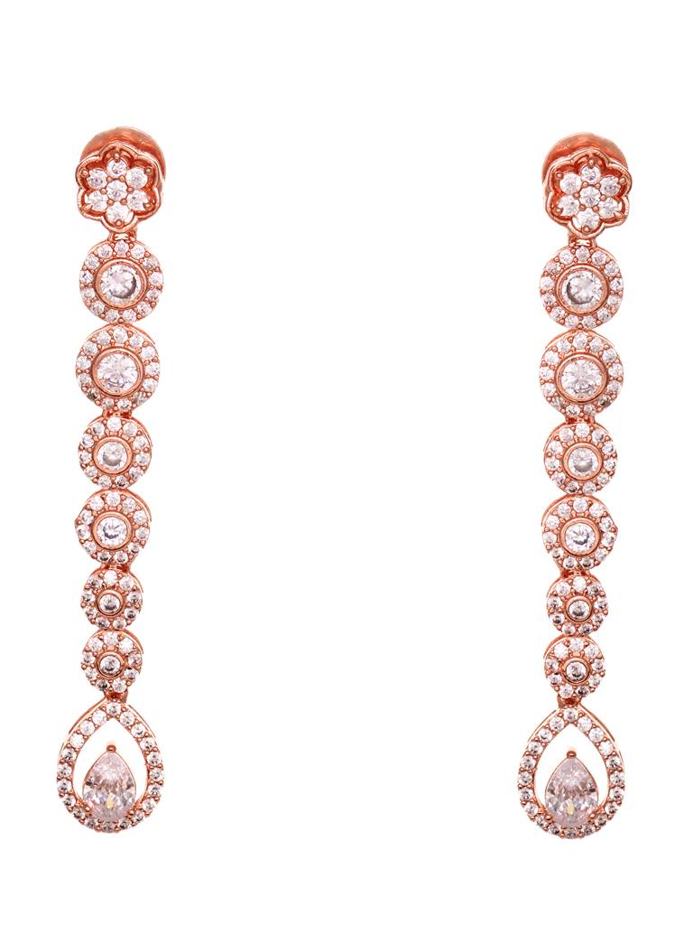 Rose Gold Plated White Ad Studded Long Dangler Earrings : SJER1800