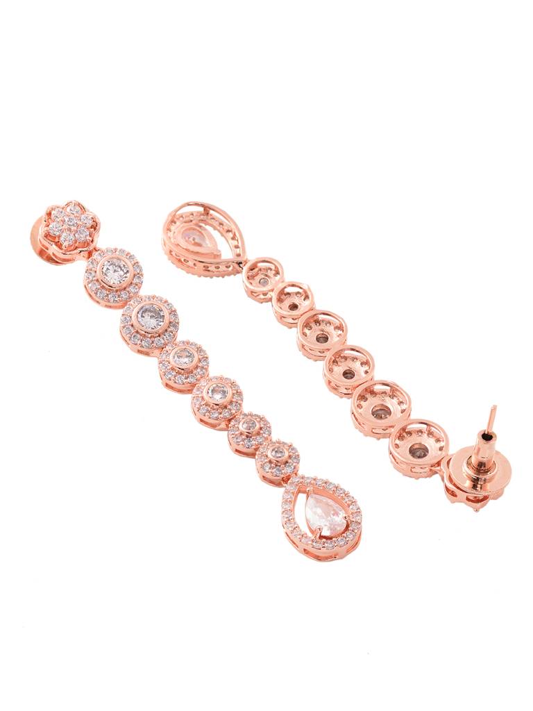 Rose Gold Plated White Ad Studded Long Dangler Earrings : SJER1800