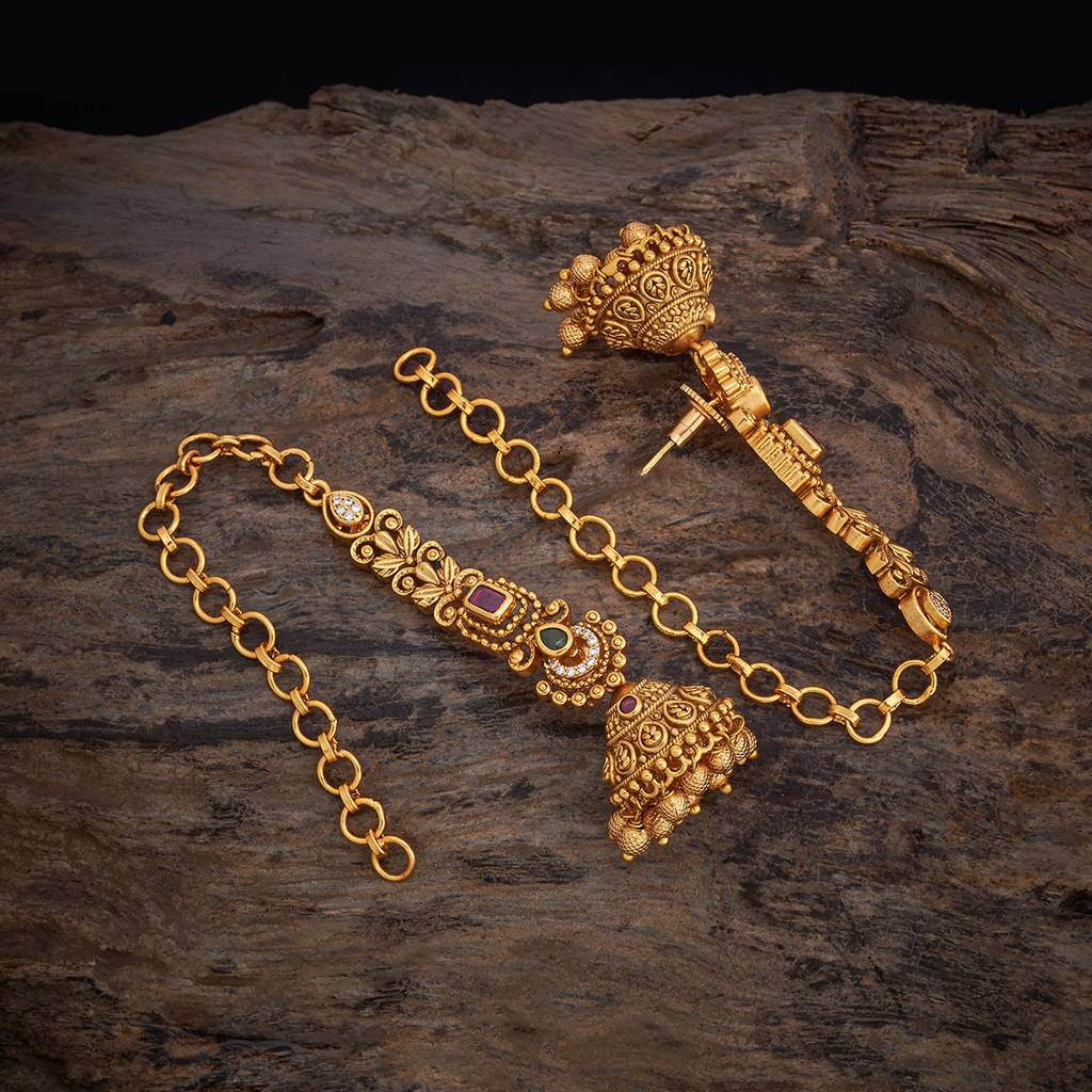 Kushal'S Fashion Jewellery Ruby-Green Gold-Plated Ethnic Antique Jhumkas - 430434 : 430434