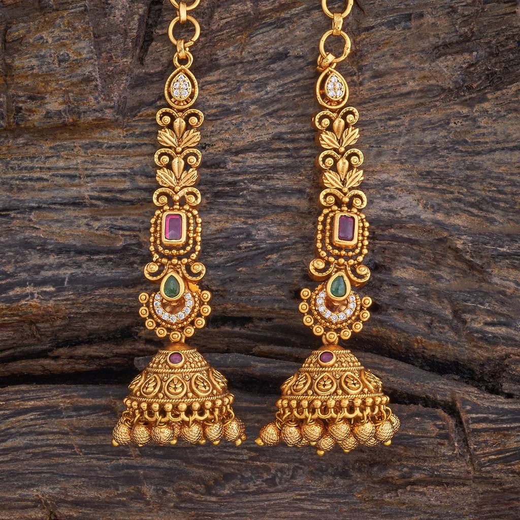 Kushal'S Fashion Jewellery Ruby-Green Gold-Plated Ethnic Antique Jhumkas - 430434 : 430434
