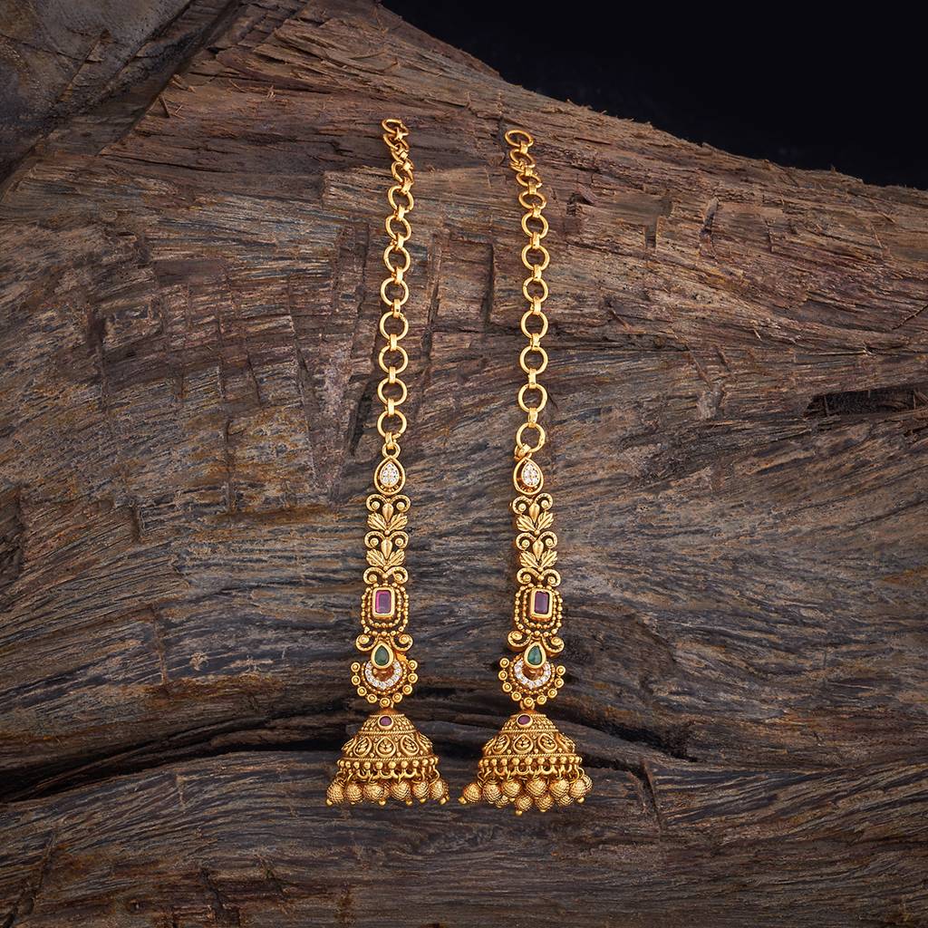 Kushal'S Fashion Jewellery Ruby-Green Gold-Plated Ethnic Antique Jhumkas - 430434 : 430434