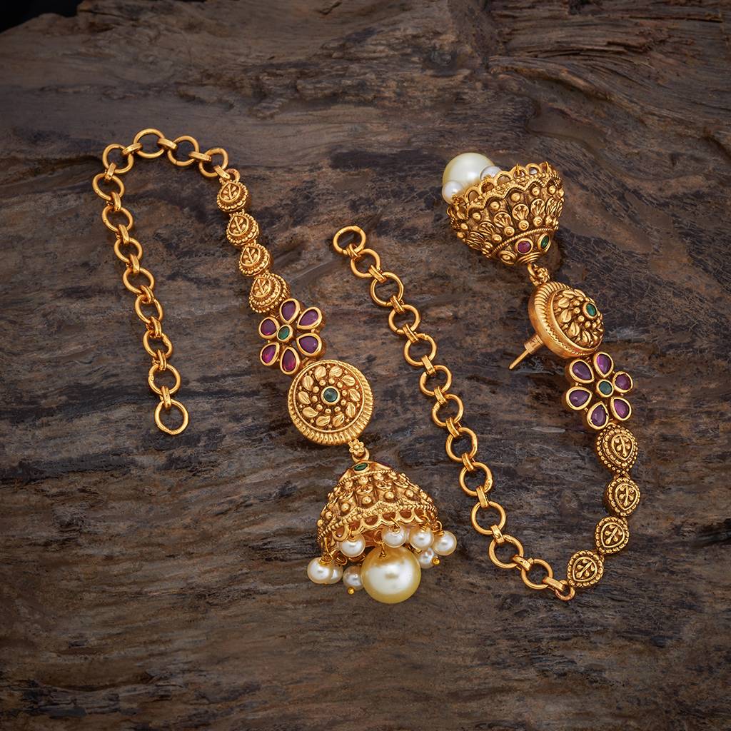 Kushal'S Fashion Jewellery Ruby-Green Gold-Plated Ethnic Antique Earring - 430436 : 430436