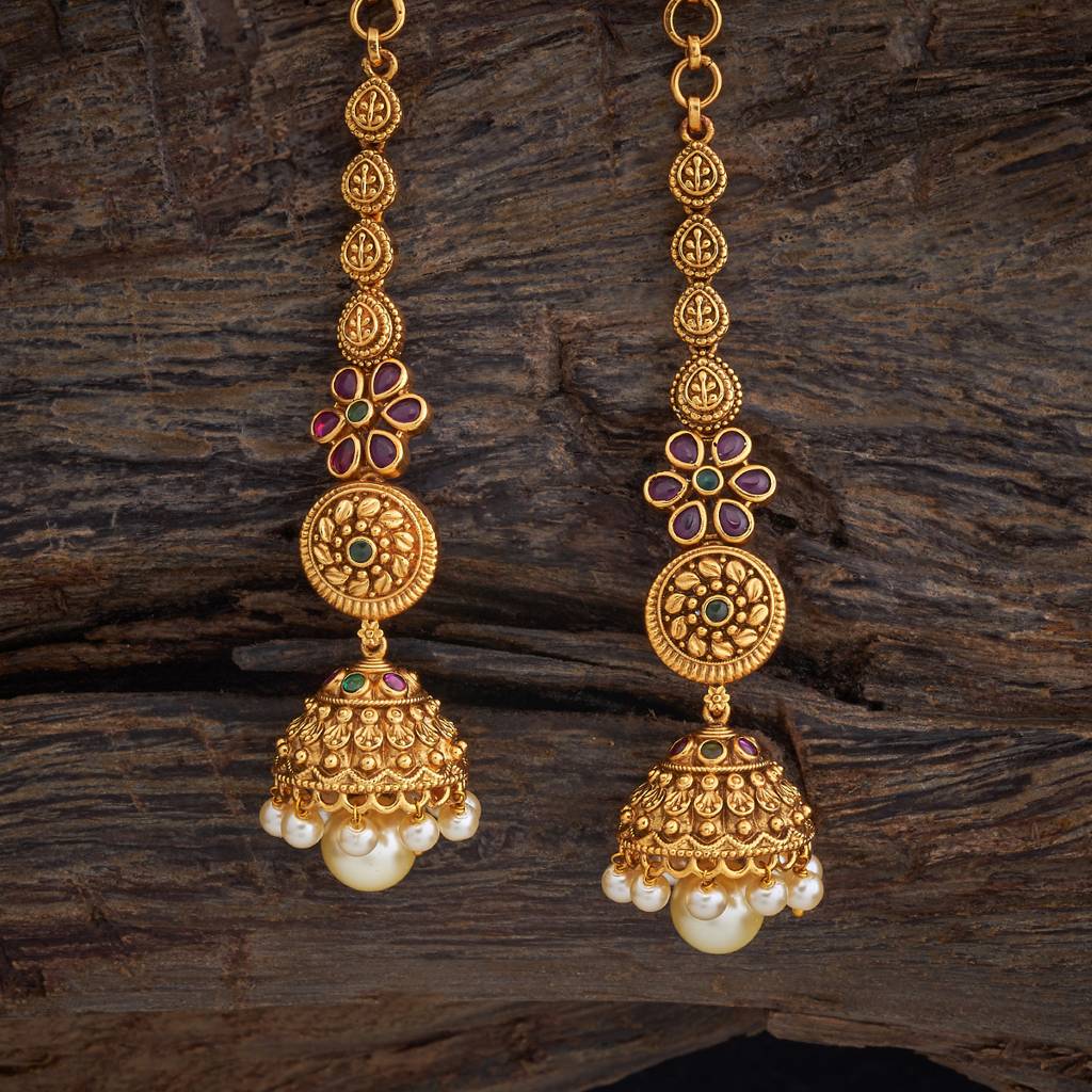 Kushal'S Fashion Jewellery Ruby-Green Gold-Plated Ethnic Antique Earring - 430436 : 430436
