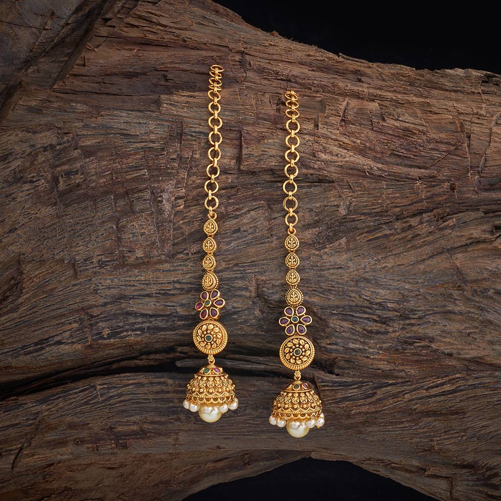 Kushal'S Fashion Jewellery Ruby-Green Gold-Plated Ethnic Antique Earring - 430436 : 430436