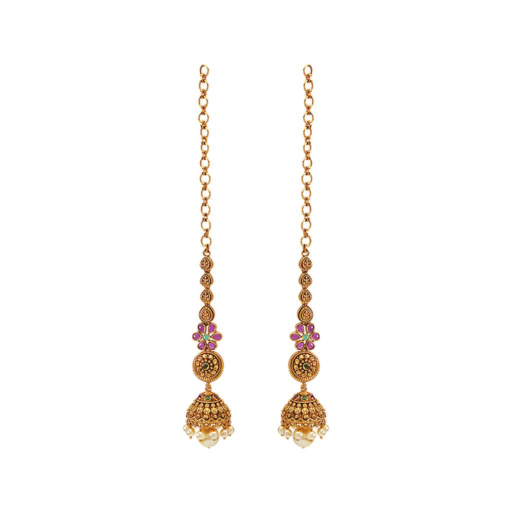 Kushal'S Fashion Jewellery Ruby-Green Gold-Plated Ethnic Antique Earring - 430436 : 430436