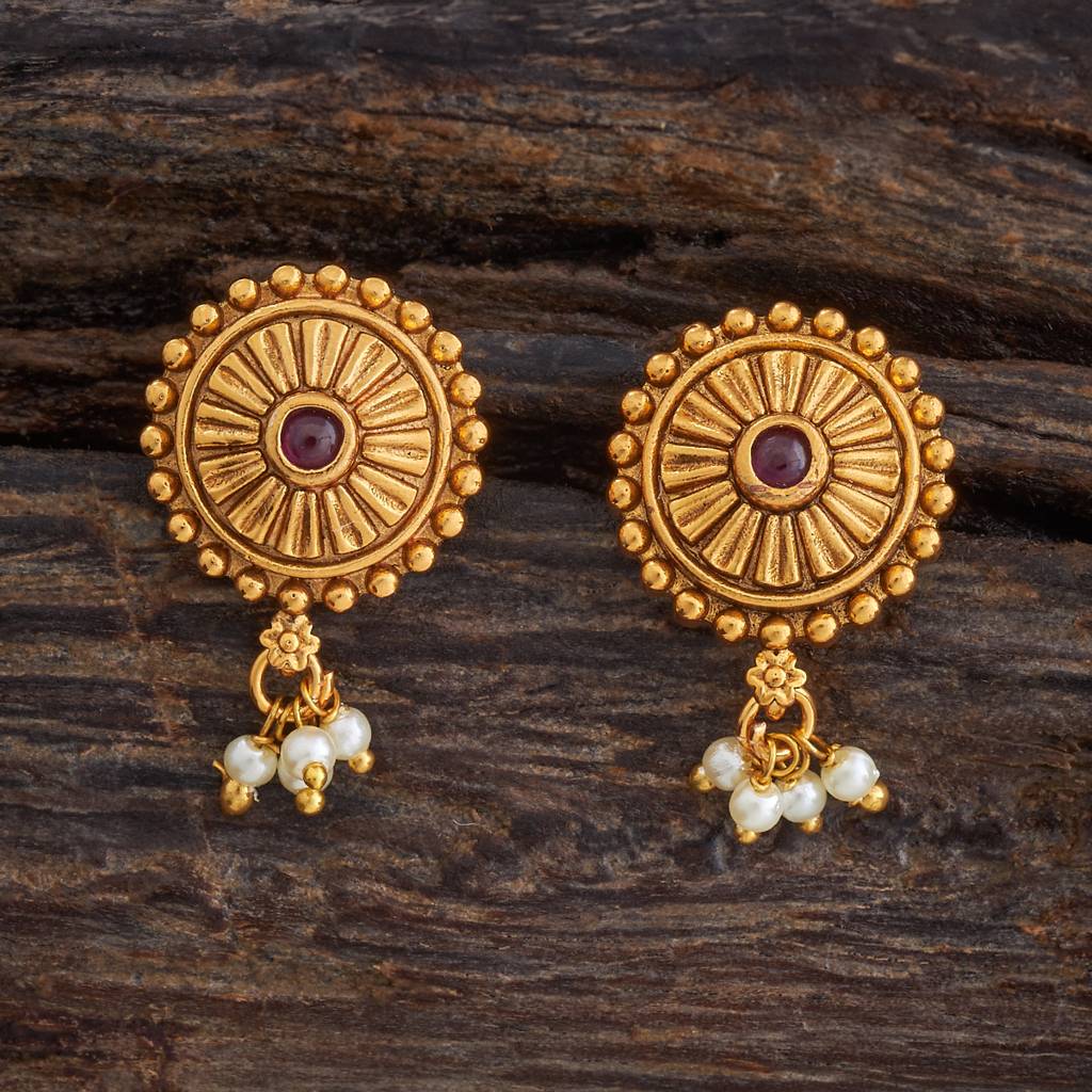 Kushal'S Fashion Jewellery Ruby Gold-Plated Ethnic Antique Earring - 430454 : 430454