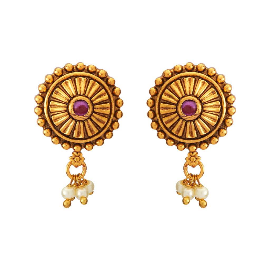 Kushal'S Fashion Jewellery Ruby Gold-Plated Ethnic Antique Earring - 430454 : 430454