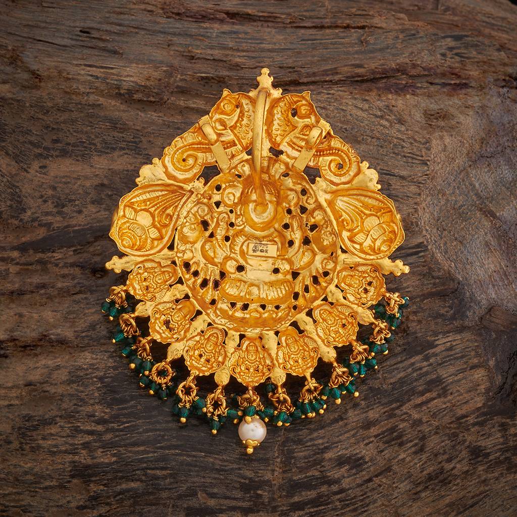 Kushal'S Fashion Jewellery Ruby-Green Gold-Plated Ethnic 92.5 Pure Silver Temple Pendant - 431283 : 431283
