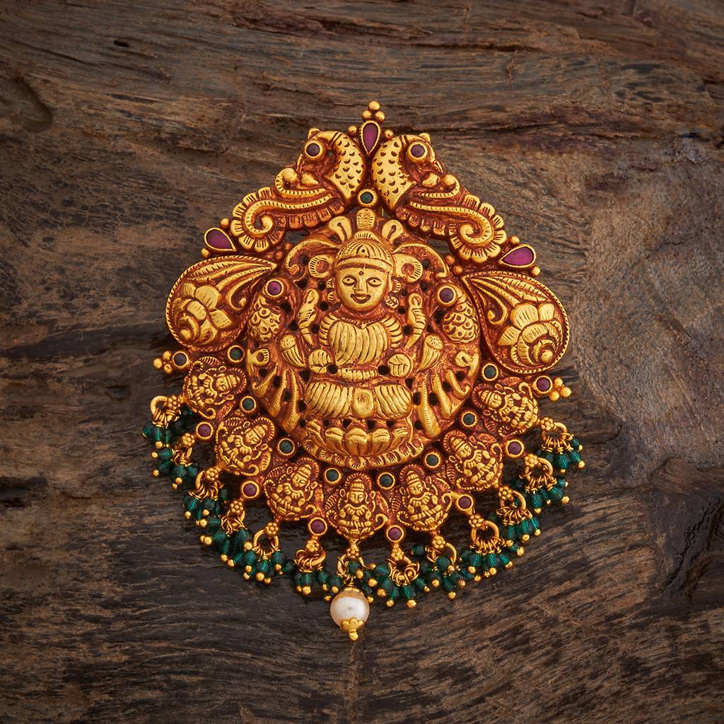 Kushal'S Fashion Jewellery Ruby-Green Gold-Plated Ethnic 92.5 Pure Silver Temple Pendant - 431283 : 431283