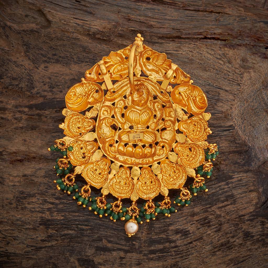 Kushal'S Fashion Jewellery Ruby-Green Gold-Plated Ethnic 92.5 Pure Silver Temple Pendant - 431286 : 431286