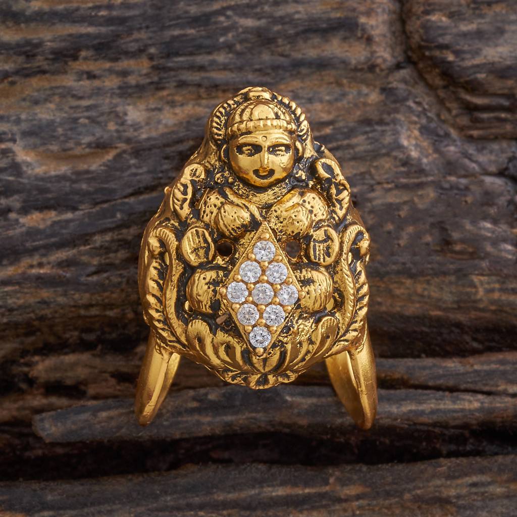 Kushal'S Fashion Jewellery Ruby Gold-Plated Ethnic 92.5 Pure Silver Temple Finger Ring - 431325 : 431325