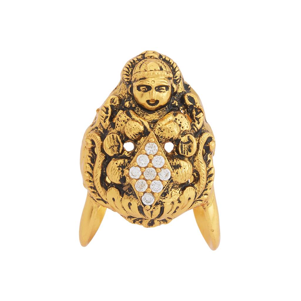 Kushal'S Fashion Jewellery Ruby Gold-Plated Ethnic 92.5 Pure Silver Temple Finger Ring - 431325 : 431325